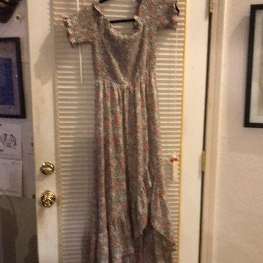 Blue Rain Floral maxi dress with split raffle front Size L